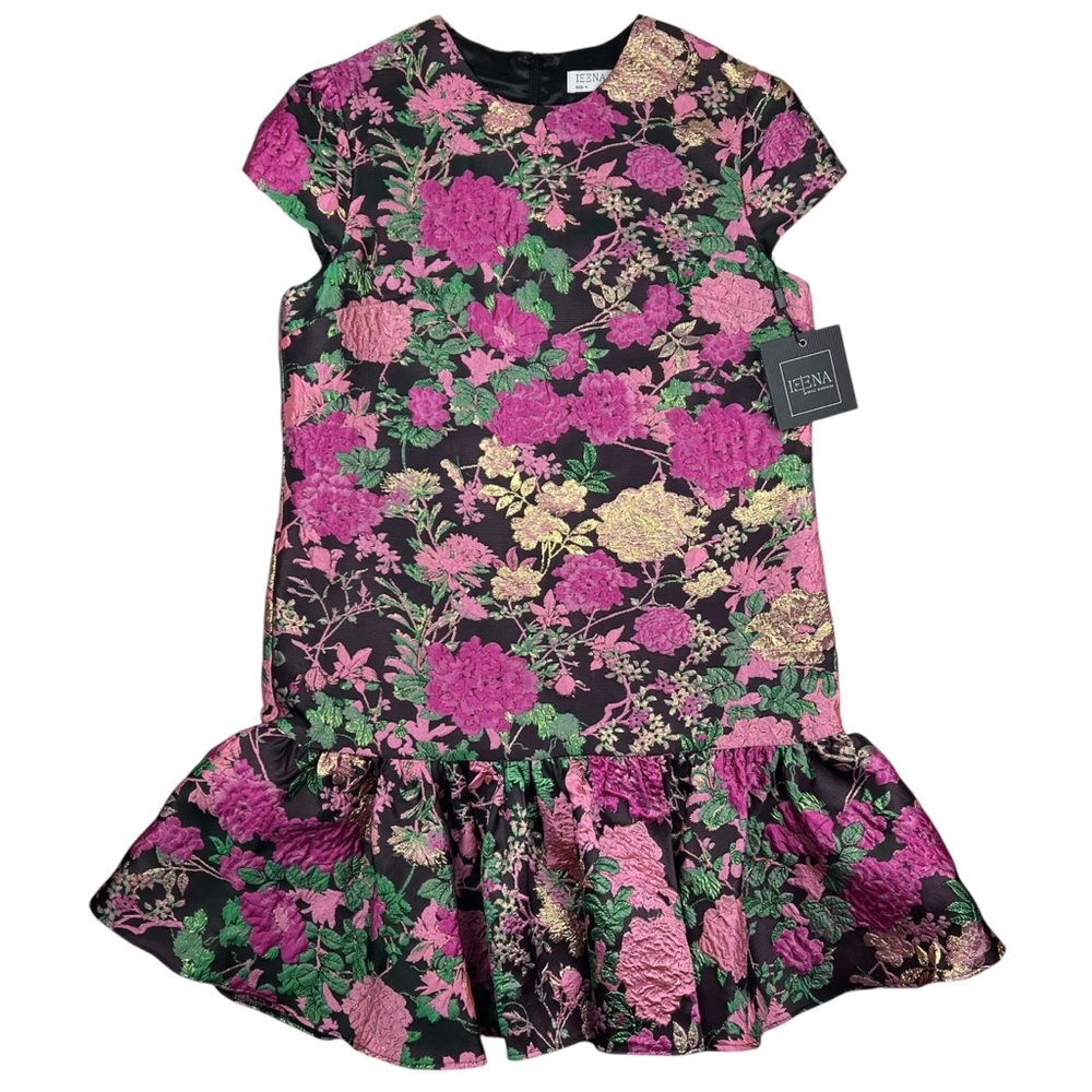 Ieena Mac Duggal Brocade Jacquard Ruffle Hem Floral Cocktail Minidress Size 4